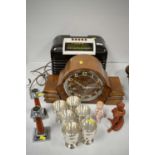Bush radio; Art Deco mantel clock; and other items.
