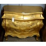 20th C gold-painted bombé chest of drawers.