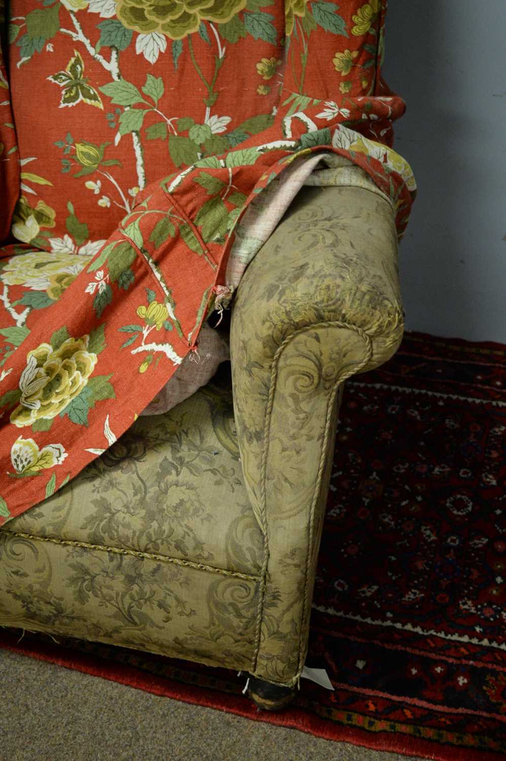 Early 20th C wing back armchair. - Image 5 of 5