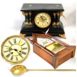 An American drop dial clock by Jerome and Co., another, American mantel clock by Ingragam Co.