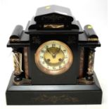 A French black slate and marble mantel clock