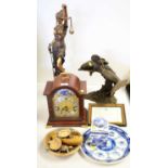 Figure; mantel clock; Wade porcelain; etc.