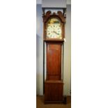 19th C eight-day oak longcase clock.