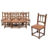 N H Chapman - Harlequin set of eight oak dining chairs