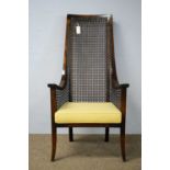 Arts & Crafts high back mahogany armchair.