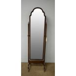 A 20th Century mahogany Queen Anne style cheval mirror