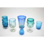 A selection of glass vases and a pair of goblets.