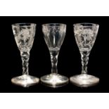 Three 19th century wine glasses.