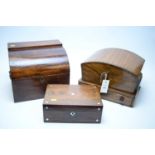 A Victorian mahogany inlaid sewing box and two others.