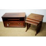 20th C TV stand; and a 20th C nest of three tables.