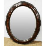 20th C oval mahogany wall mirror.