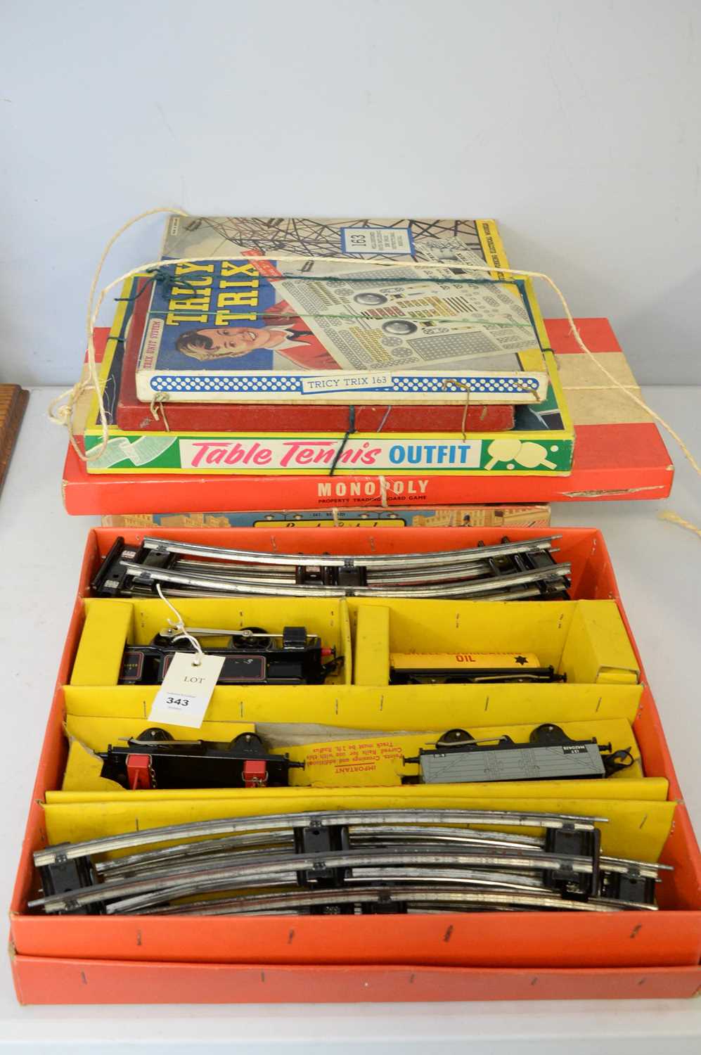 Hornby train tank goods set, No. 45; and a selection of board games