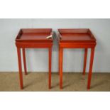 Pair of 20th C red-painted tray tables.