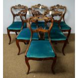 Set of six early 20th C walnut spoon-back dining chairs.