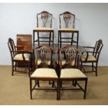 20th ~C mahogany twin pedestal dining table; and eight chairs (two carvers).