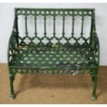 Late 19th/early 20th C green painted cast iron garden bench.