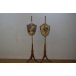 Pair of Edwardian mahogany pole screens.