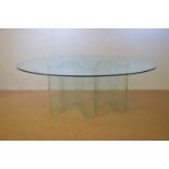 20th C glass oval glass dining table.