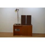 Mid Century teak hi-fi unit and contents.