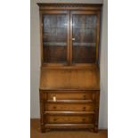 20th C oak bureau bookcase.