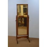 20th C cheval mirror; and 20th C easel back dressing table mirror.