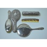 Antique silver dressing table brushes and mirrors,