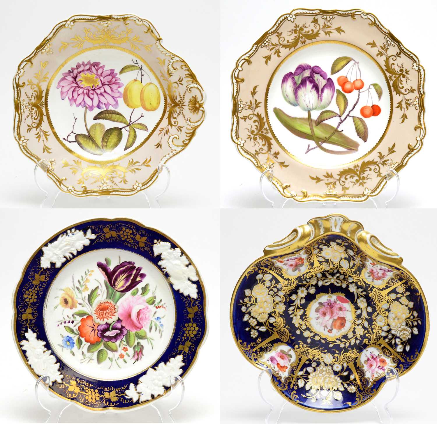 Two Spode dessert plates, two others