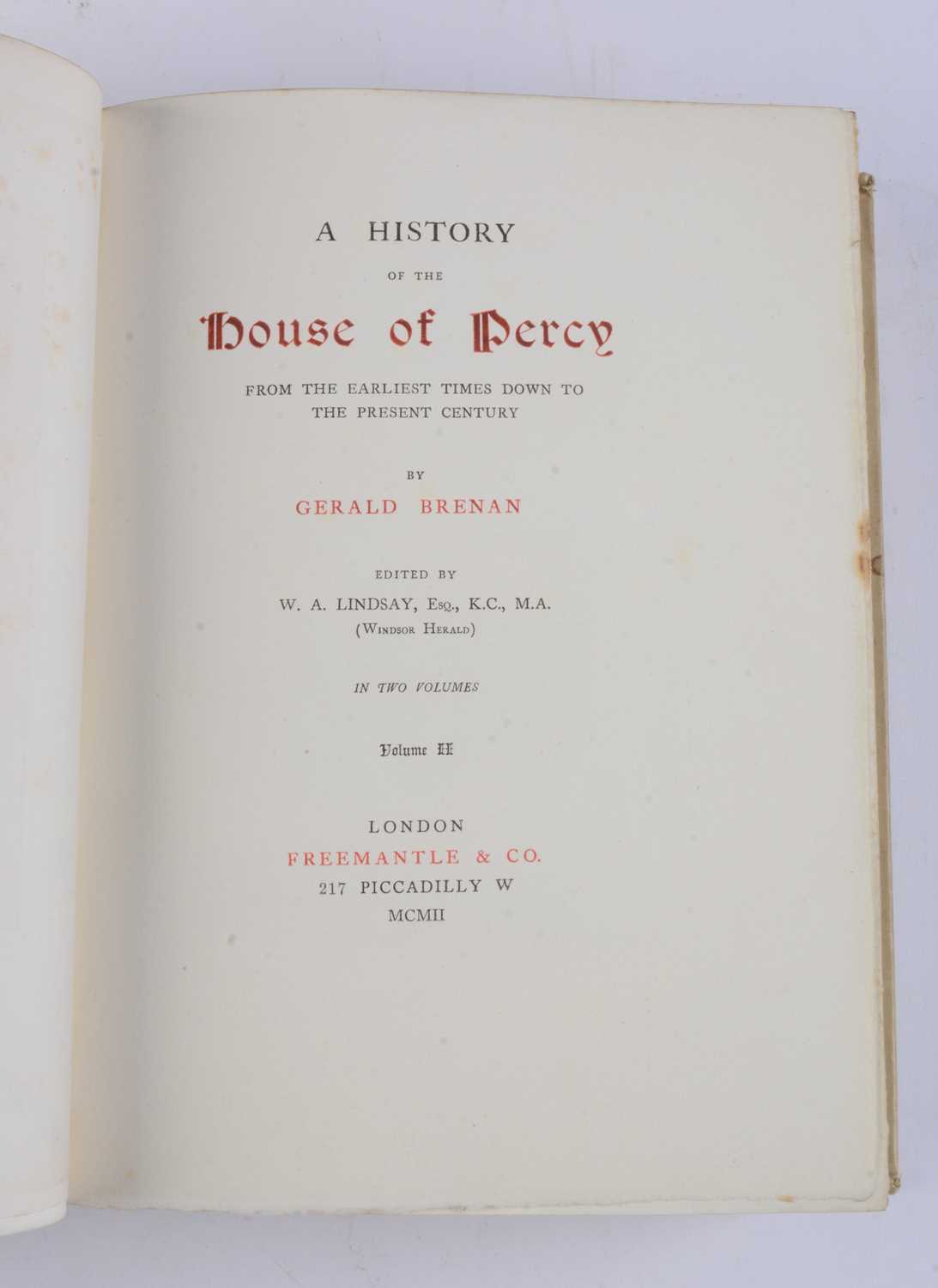 Brenan (Gerald), A History of the House of Percy, - Image 4 of 5