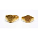 Two antique 18ct gold signet rings.