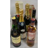 Selection of alcoholic drinks including Glenlivet whisky