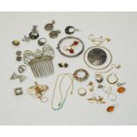 A selection of gold jewellery parts and costume jewellery.