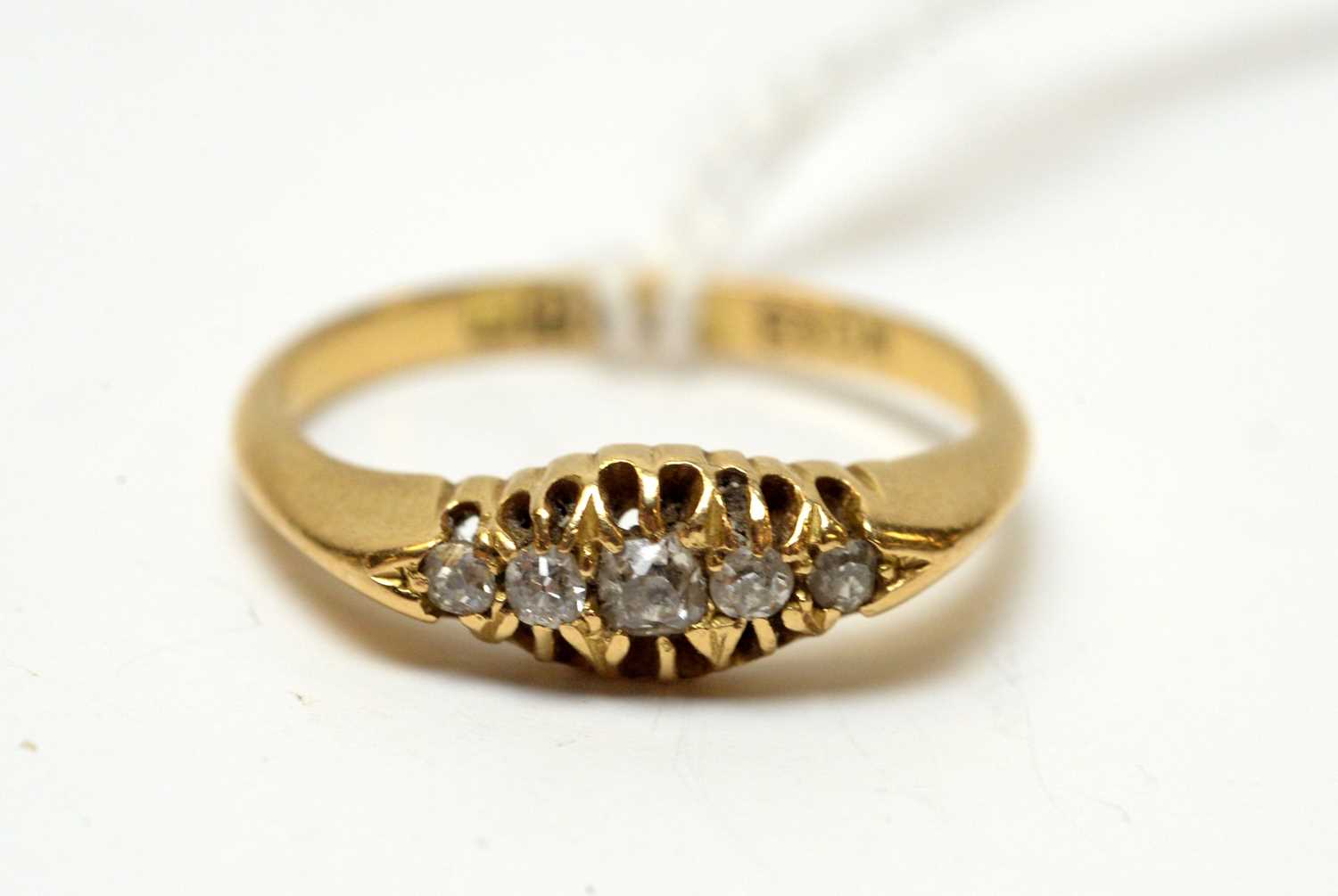 An antique 18ct gold and five stone diamond ring. - Image 2 of 2