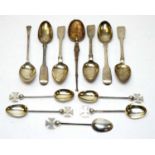 Various silver spoons including a parcel-gilt anointing spoon.