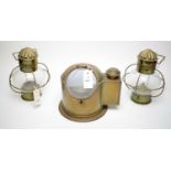 20th-century Sestrel brass ships compass and two lamps