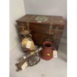 Brass-mounted wooden log box and other items