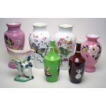 A selection of vases including two Franklin Porcelain vases