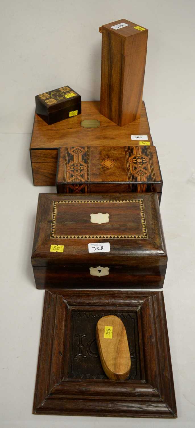 Selection of wooden boxes and a wall plaque