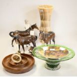 Selection of decorative items including Beswick horses and a nutcracker