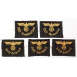 Collection of five WWII German Railway sleeve insignia