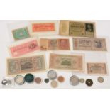 Collection of WWII and later German Coins and bank notes