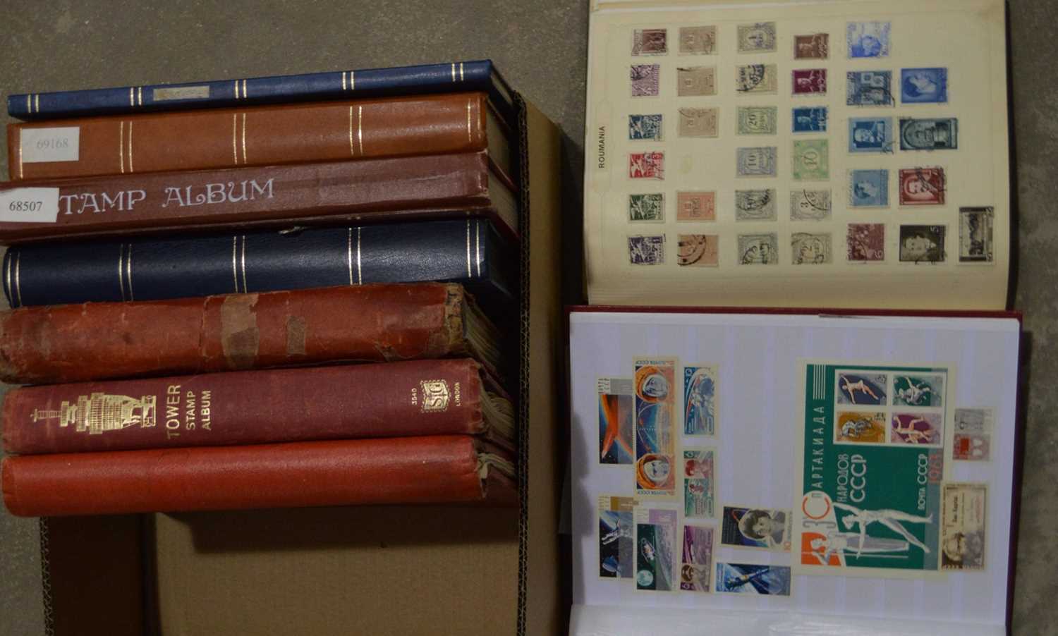 Stamps in stock books,