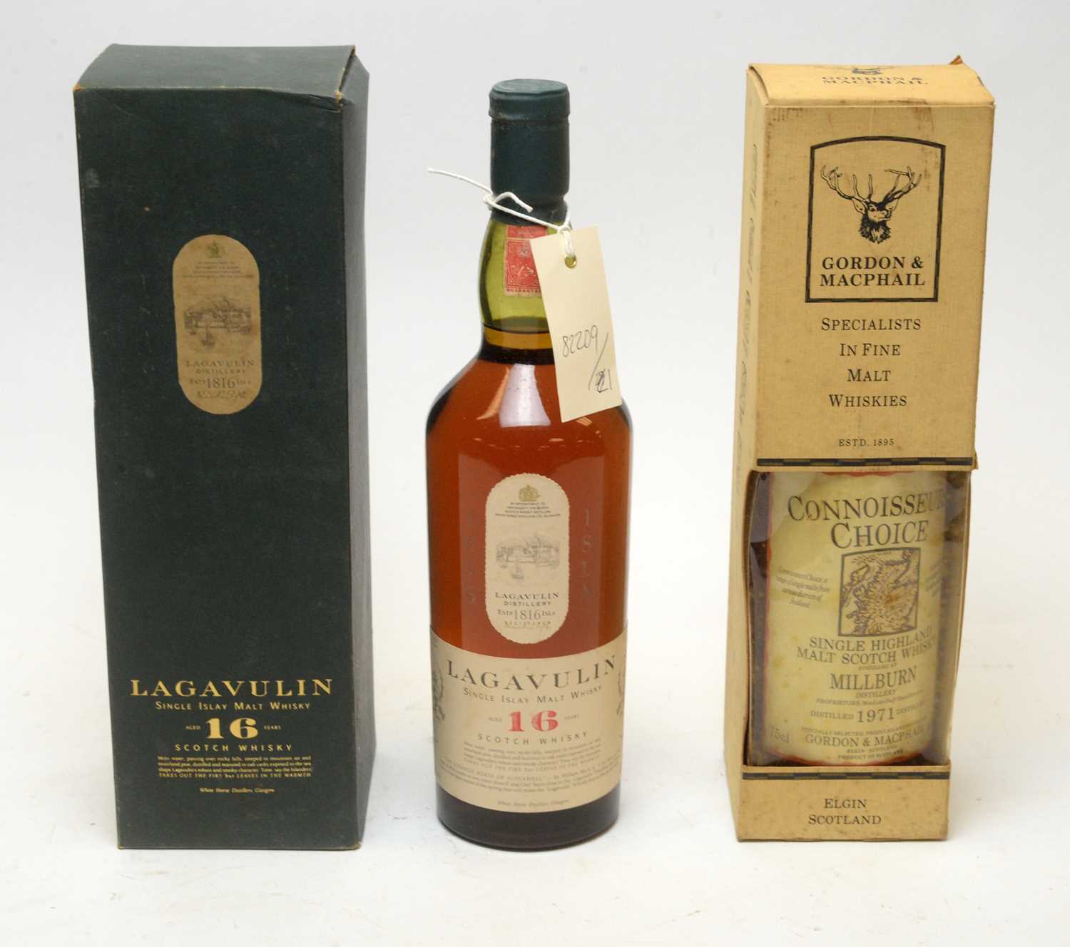 Connoisseurs Choice Millburn Distillery; and Lagavulin Single Islay Malt Whisky.