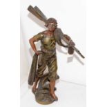 A French bronzed spelter figure of a fisherman