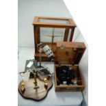 Set of Oertling London chemical scales and other items