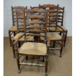 A set of six 19th Century elm ladder-back dining chairs.