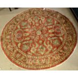 A circular Oriental carpet.