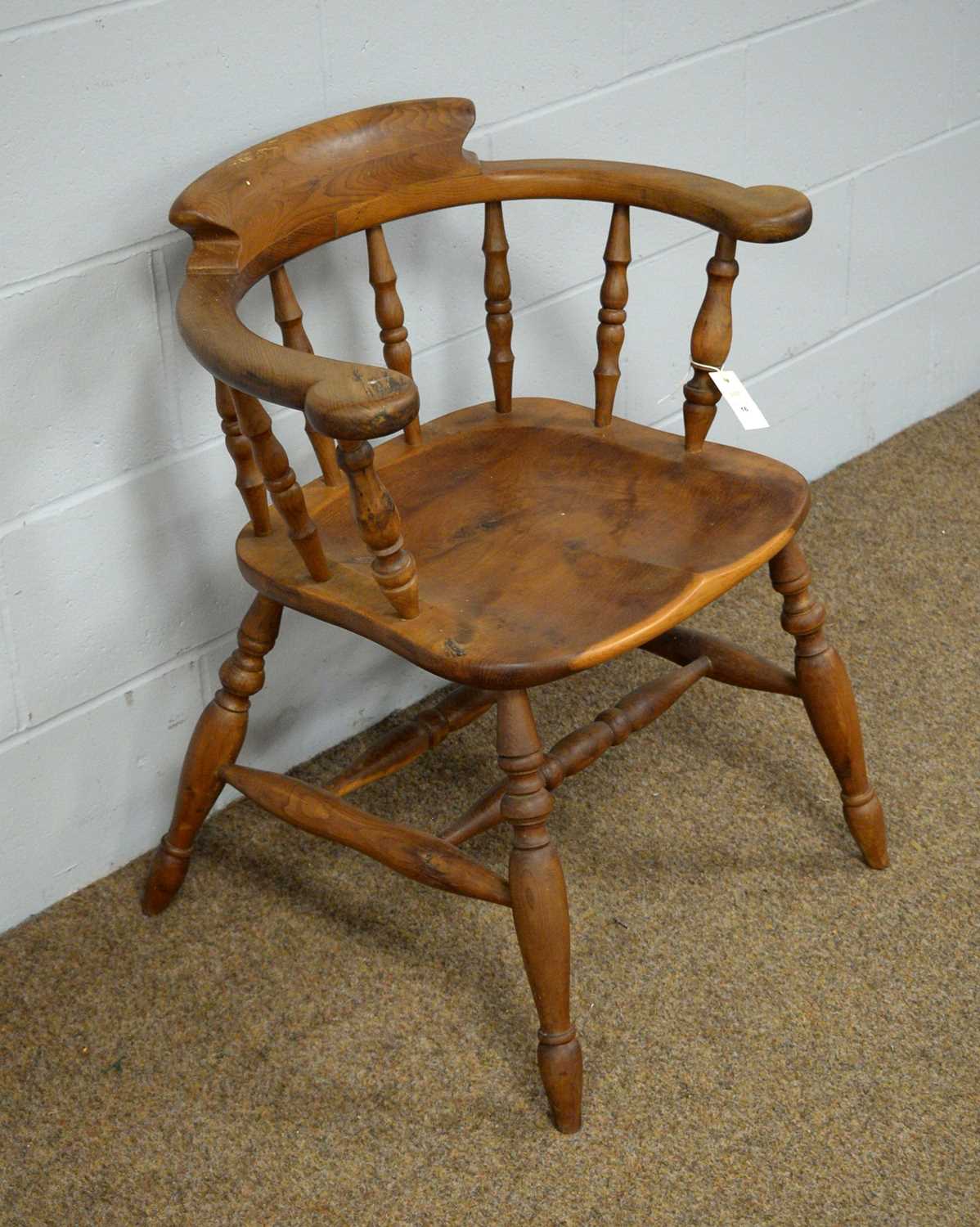 A 20th Century yew wood captain's chair. - Image 2 of 2