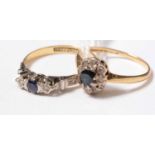 Two early 20th century 18ct gold, diamond, and sapphire dress rings.