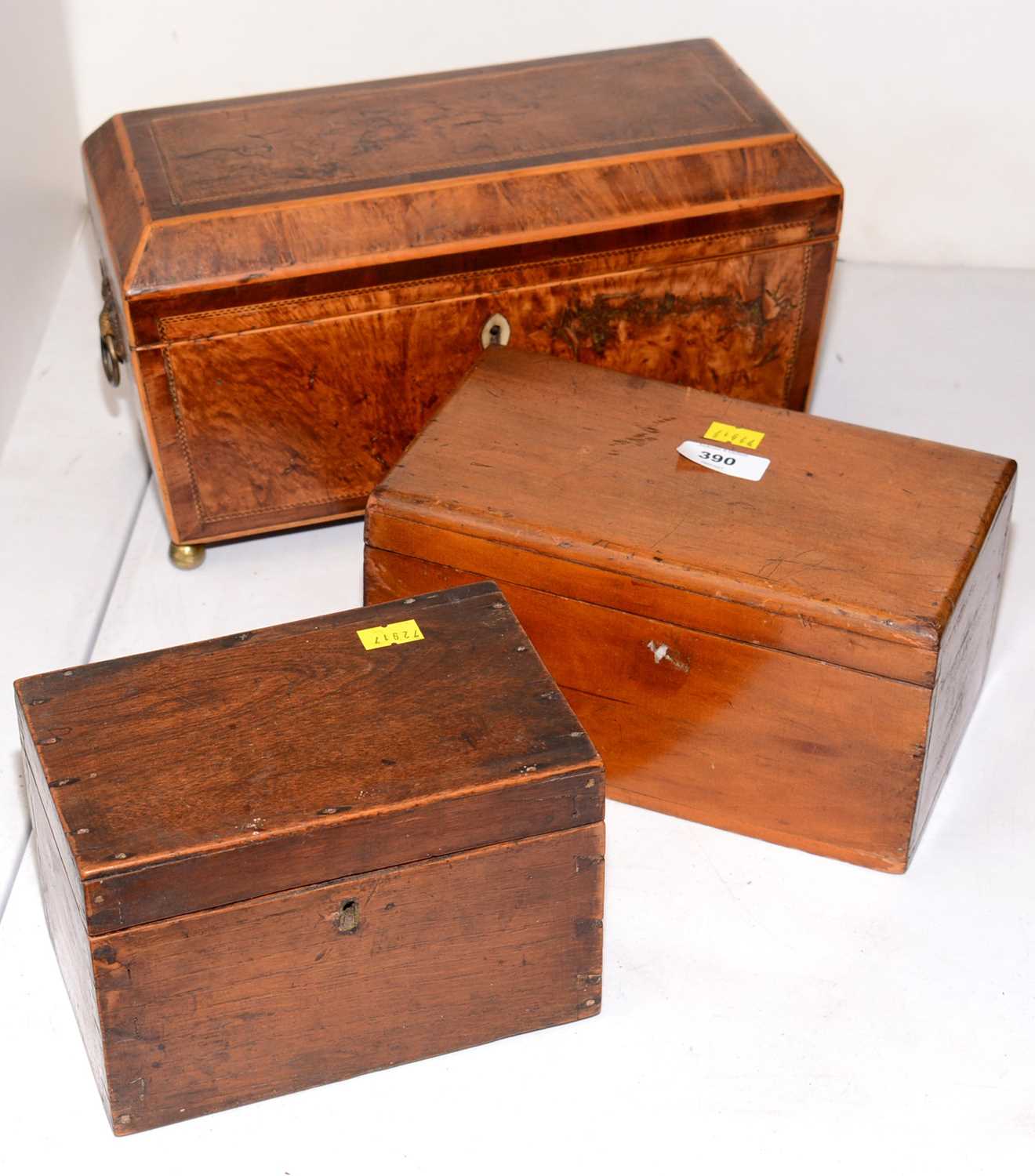 Late Victorian walnut tea caddy and two others