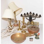 Selection of brassware and other items.